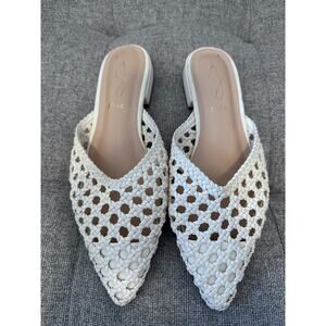 Joie size 6.5 Behold white leather woven mule flats slip on preppy hippie